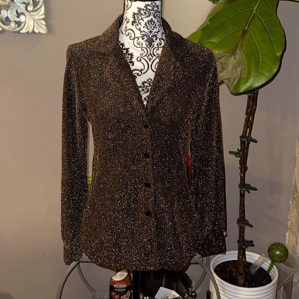 NWT Leith metallic sparkle buttoned top